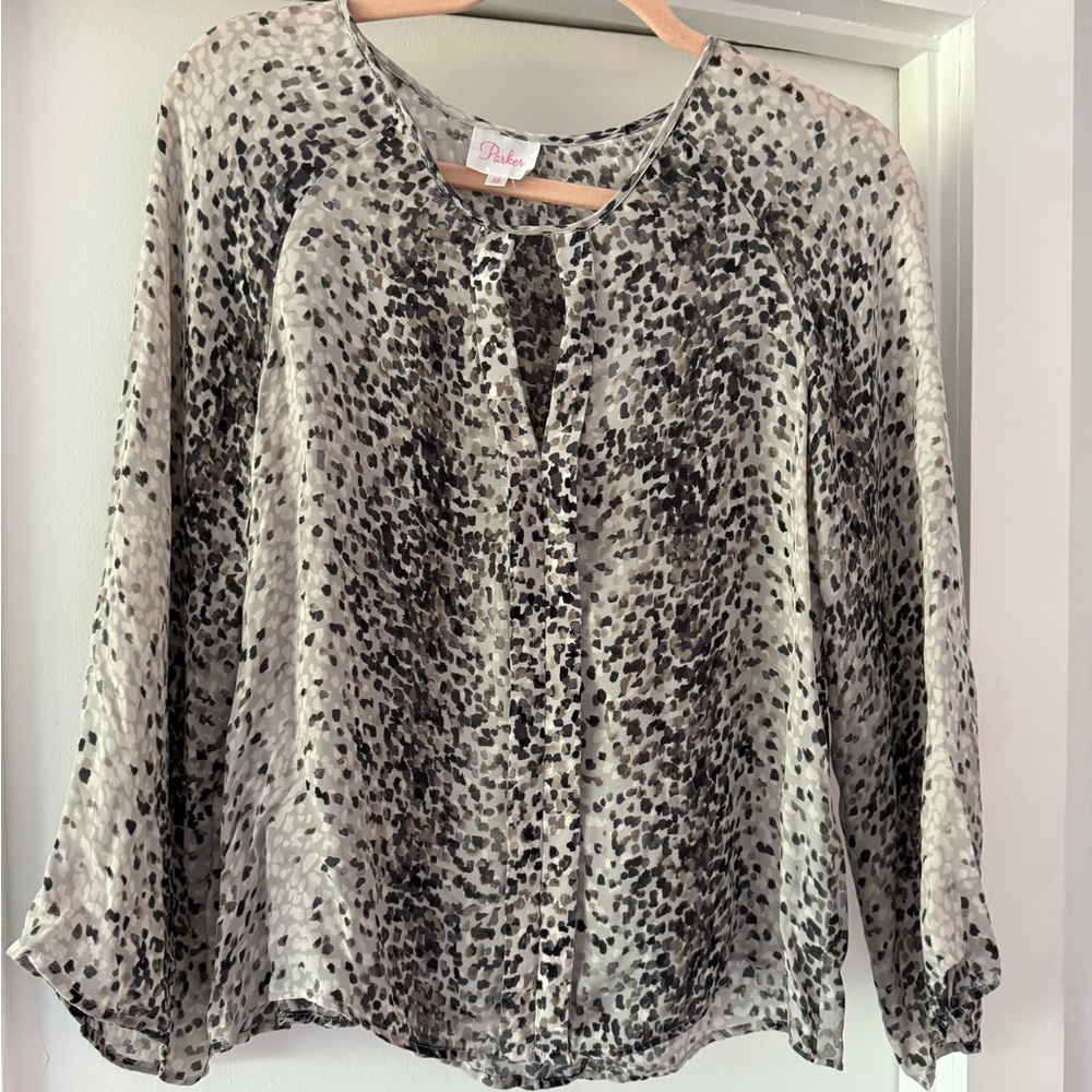 Parker Long Sleeve Silk Confetti Print Blouse | Size Extra Small